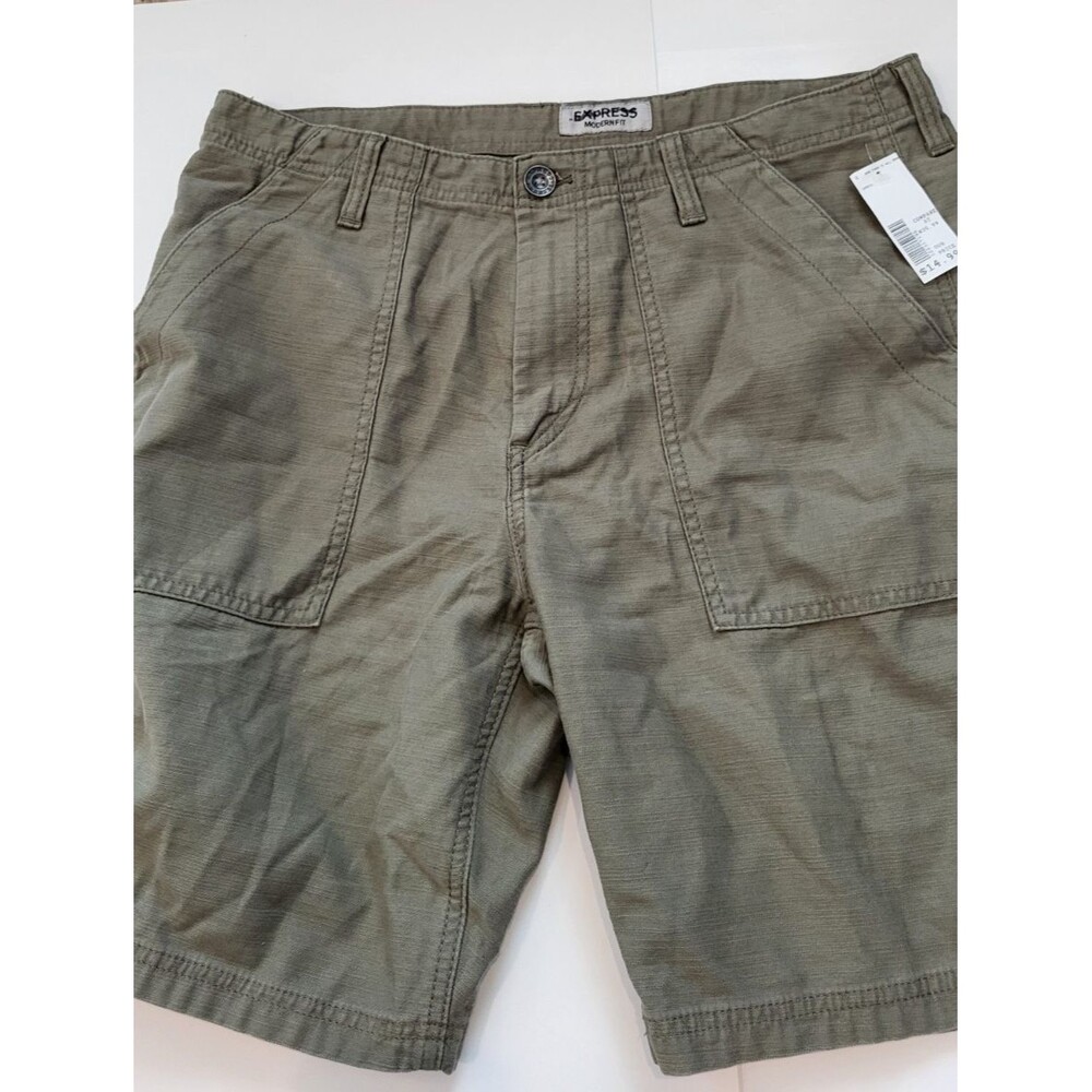 Express Modern Fit Utility Shorts Mens 33 Olive Green Cotton Stretch NWT Casual
